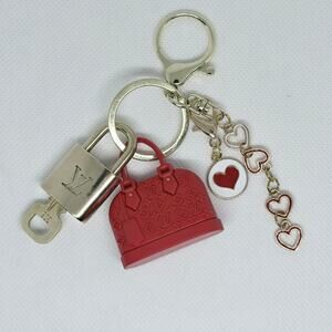 Louis Vuitton Lock & Key #306 w/a Red Mini Handbag & Heart Charm Keychain